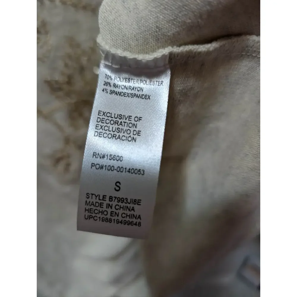 NEW! Democracy V-Neck Knot Hem Long-Sleeve Top Cream Size S Beaded Sequins